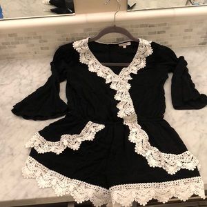 V neck laced Romper with bell sleeves